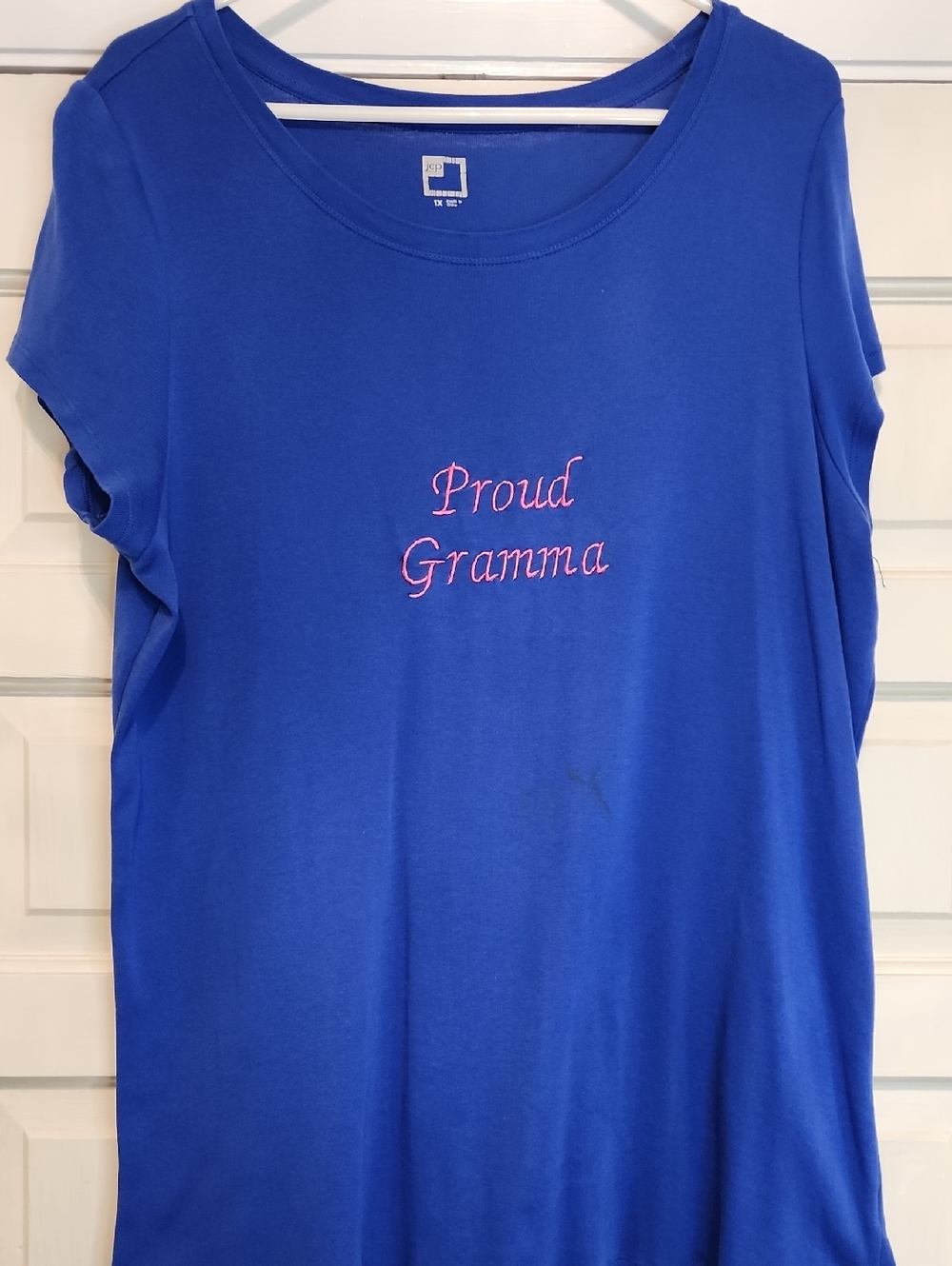 Proud Gramma Royal Blue Tee Scoop Neck Cap Sleeve Shirt